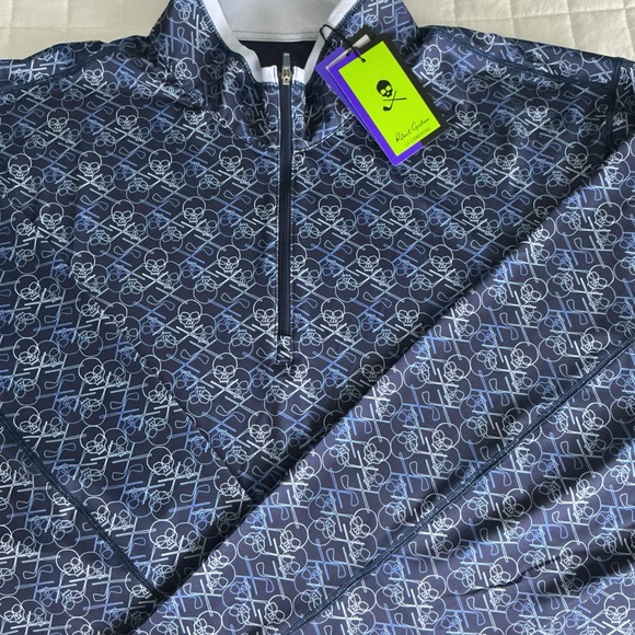 NWT Robert Graham 2XL Iron Skull Navy Classic Fit Golf 1/4 Zip Pullover Top $188 - Picture 4 of 7